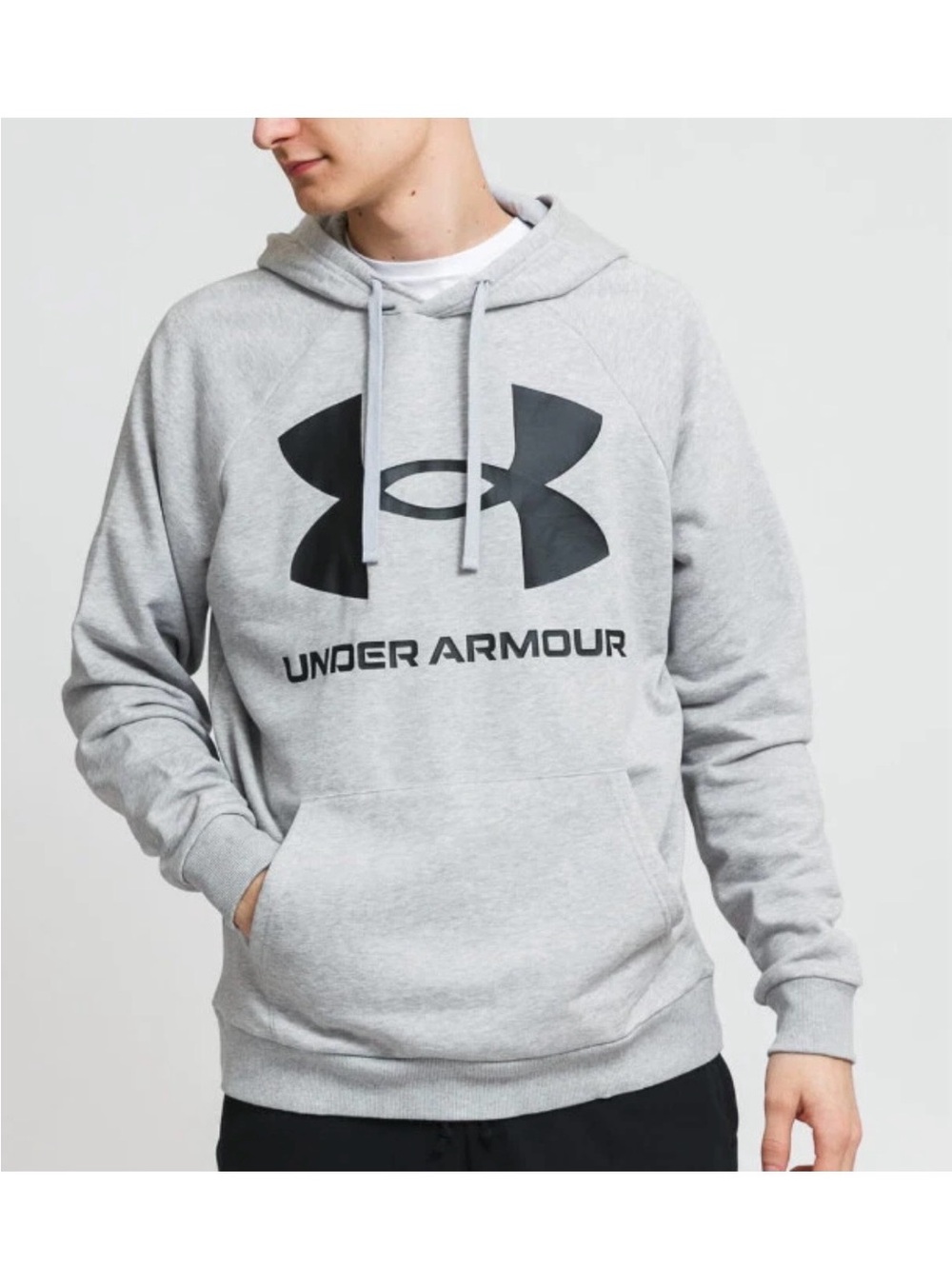Under Armour Grey Rival Fleece Big UA Logo Pullover Loose Hoodie Athletic Men M